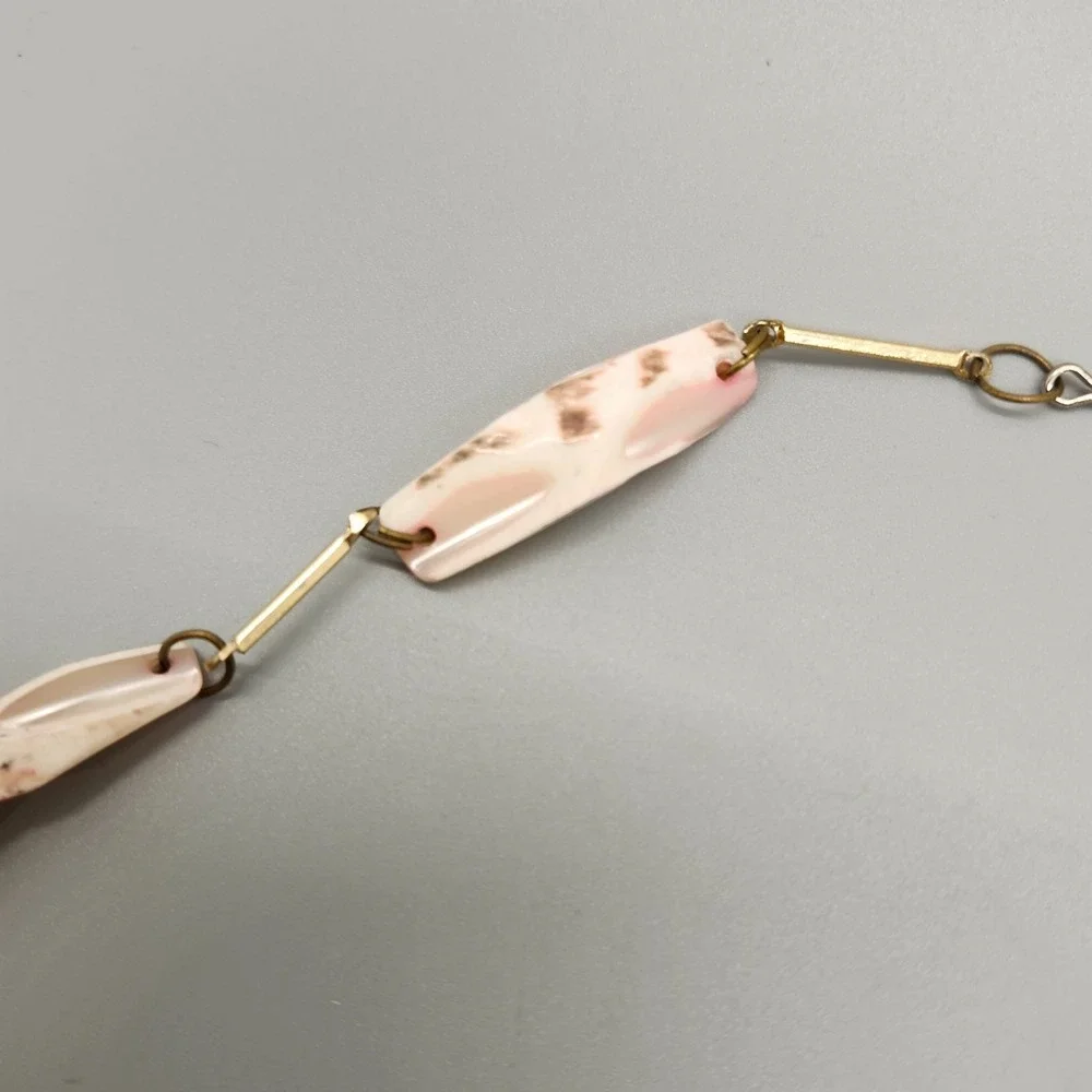 Vintage Mother Of Pearl Necklace Free Form Bead Chunks Gold Tone Chain